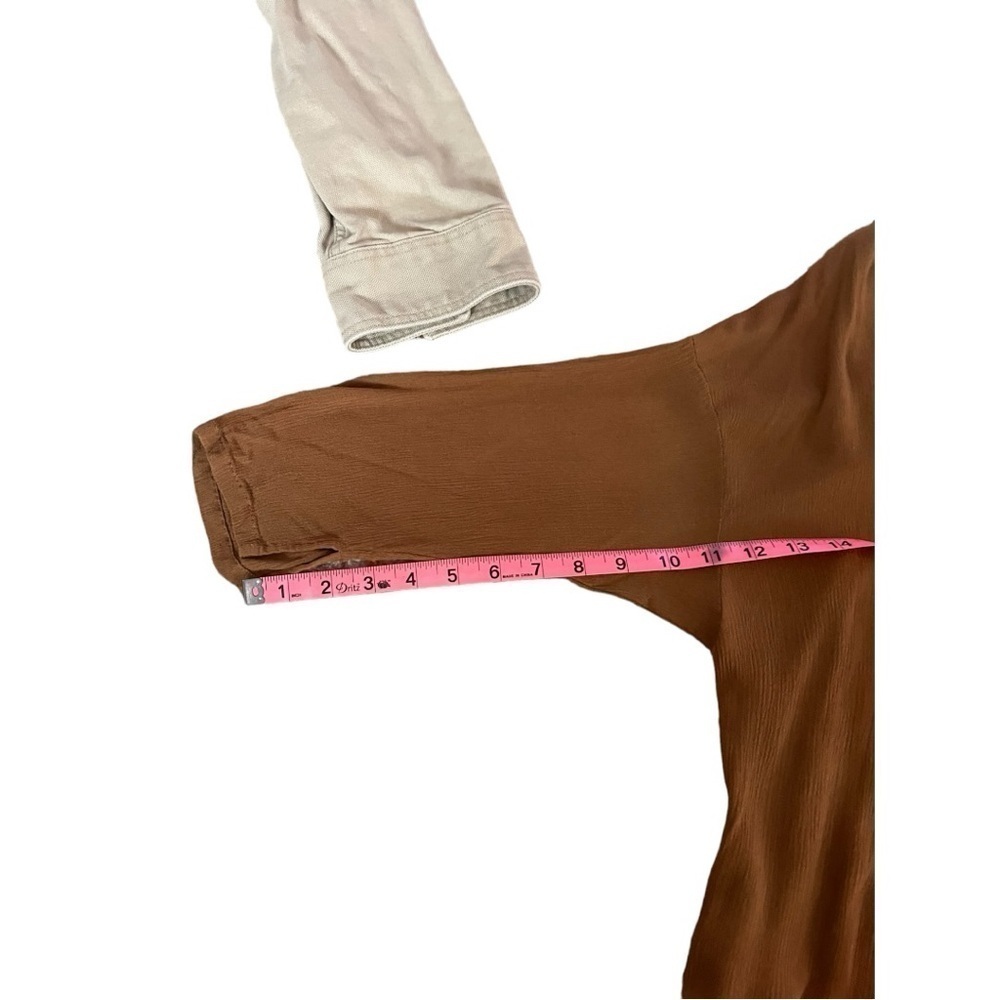 Chestnut brown woven lagenlook quarter sleeve tunic relaxed fit women's medium - Picture 5 of 8